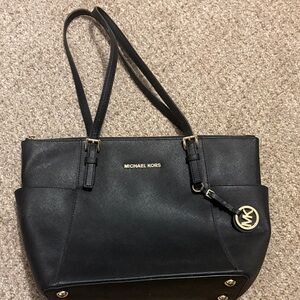 Michael Kors Black Shoulder Bag with Gold Accents